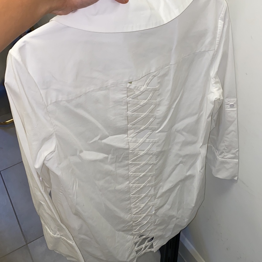 Alice + Olivia button down with cut out back design